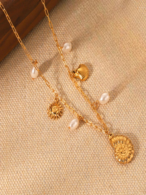 AQUASTREET Shell and Sea Charms Pearl 18K Gold Plated Waterproof Anti-Tarnish Necklace