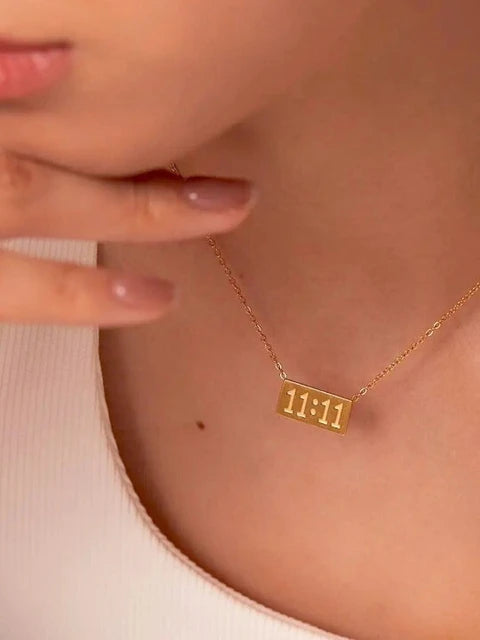 Stainless Steel Gold-Plated Geometric 11:11 Pendant with Chain
