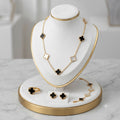Gold & Onyx Clover 4-Piece Jewelry Set (Necklace, Bracelet, Earrings & Ring)