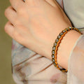 Gold Plated Hexagon Honeycomb Bangle | Geometric Crystal Pave Hinged Bracelet
