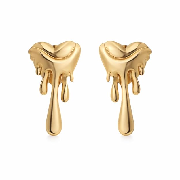 Melted Heart Drop Earrings for Women & Girls | Bold Artistic Design | 18K Gold Plated Stainless Steel | Water Resistant | Anti-Tarnish Finish | Gift Ready