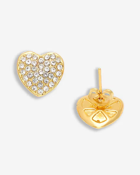 Gold-Plated Anti Tarnish Heart shapped Stone-Studded Stud Earrings