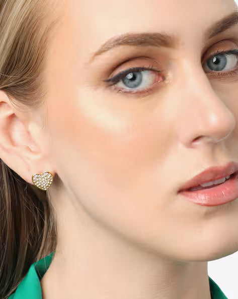 Gold-Plated Anti Tarnish Heart shapped Stone-Studded Stud Earrings