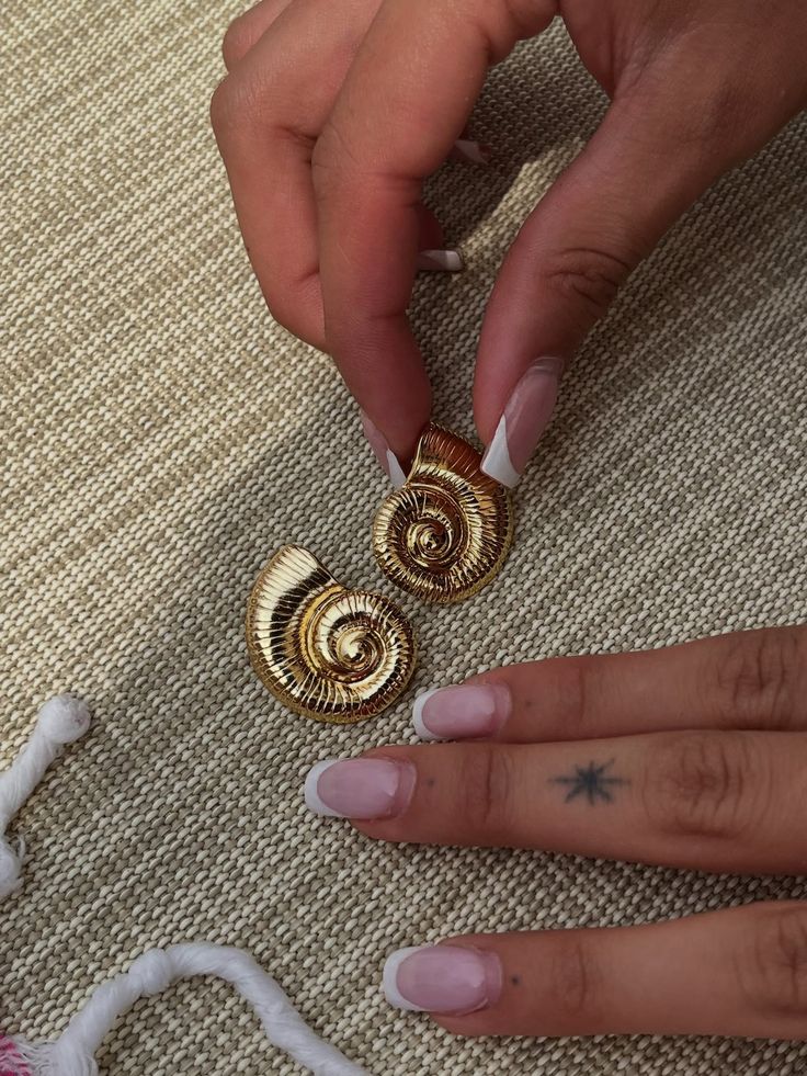 Golden Spiral Shell Statement Stud Earrings – Anti Tarnish | Vintage Ocean Inspired Jewelry