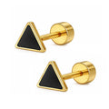 Gold Ball Stud & Black Triangle Stud Earrings Combo for Men & Women | Unisex 2-Pair Minimal Jewelry Set