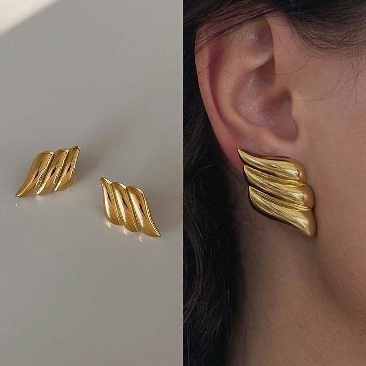Golden Wing Design Statement Stud Earrings – Anti Tarnish