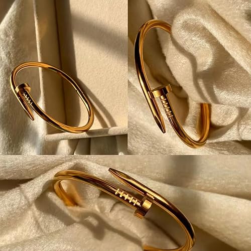 Gold Plated Sculptural Nail Bangle | Minimalist Industrial Bypass Bangle