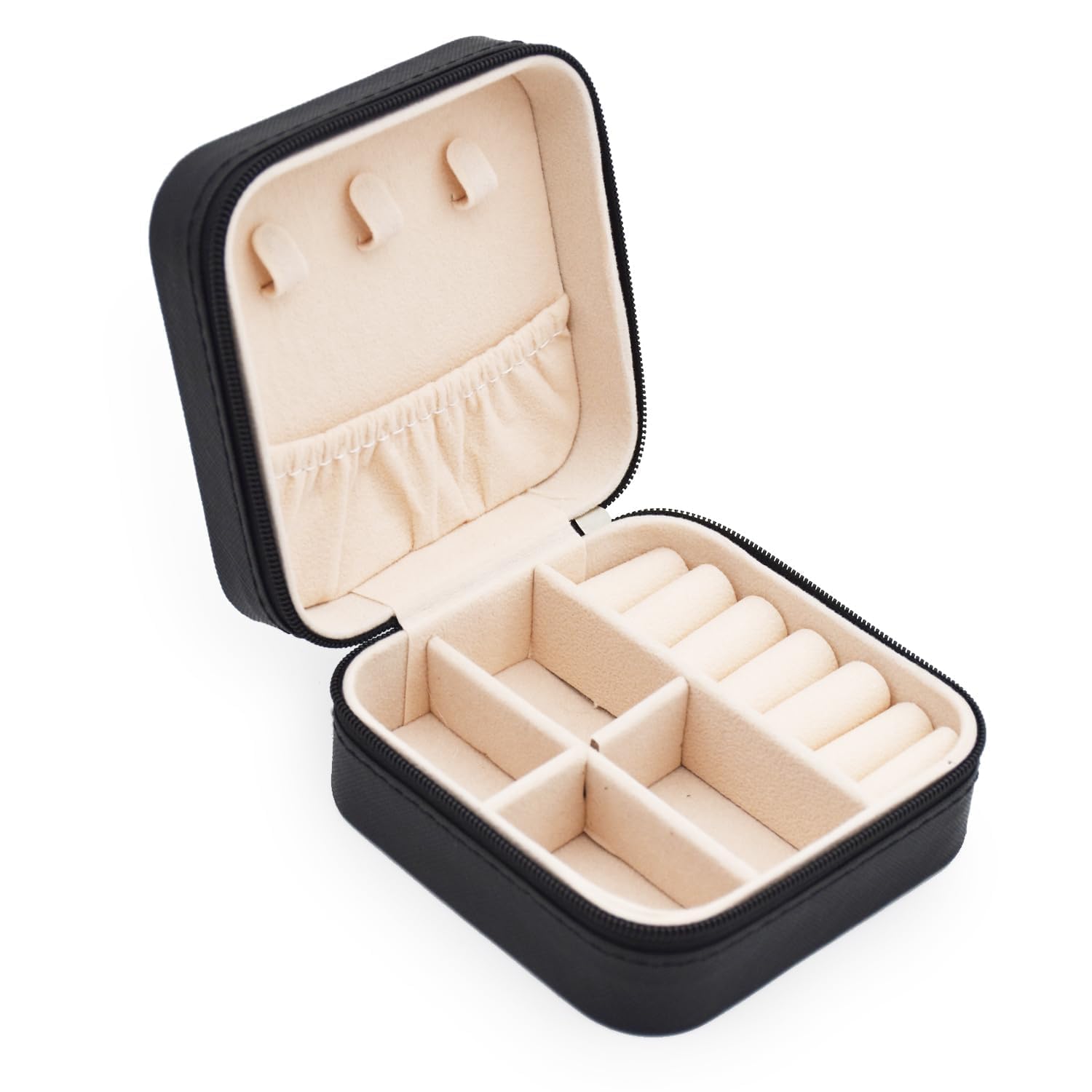 Mini Jewelry Travel Box, Small Portable Jewelry Storage Holder for Women's Rings Earrings Necklaces (Black)