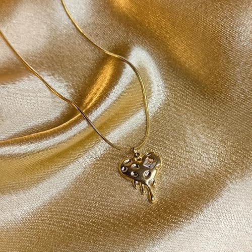 Gold-Plated Anti Tarnish Edgy Gold Melting Heart Necklace – Dripping Crystal Heart Pendant