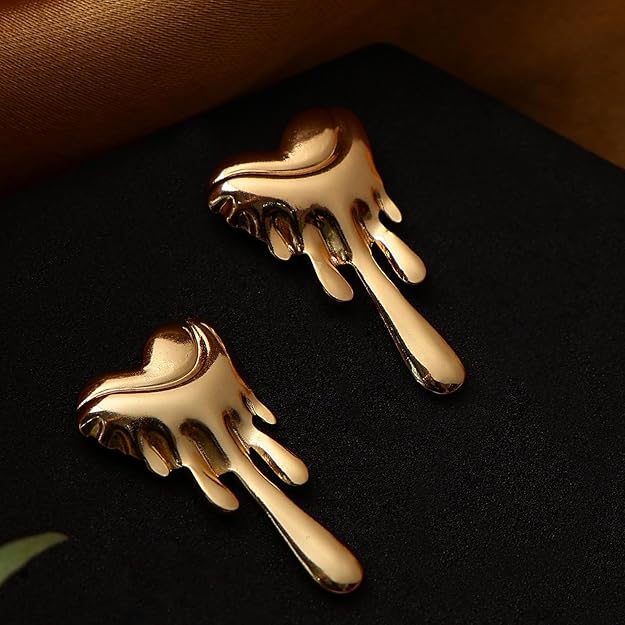 Melted Heart Drop Earrings for Women & Girls | Bold Artistic Design | 18K Gold Plated Stainless Steel | Water Resistant | Anti-Tarnish Finish | Gift Ready