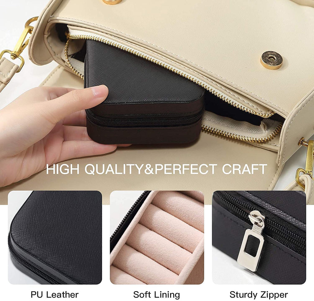 Mini Jewelry Travel Box, Small Portable Jewelry Storage Holder for Women's Rings Earrings Necklaces (Black)