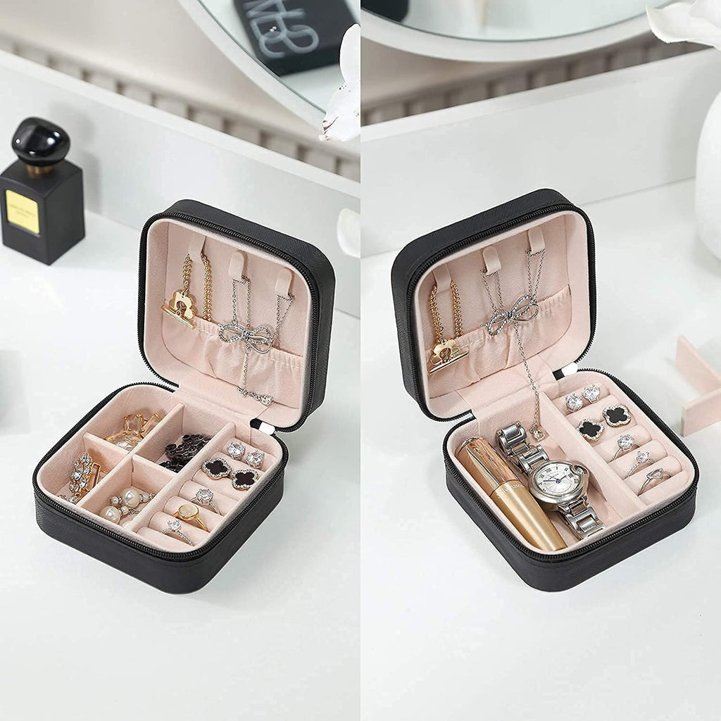 Mini Jewelry Travel Box, Small Portable Jewelry Storage Holder for Women's Rings Earrings Necklaces (Black)