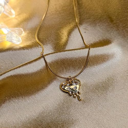 Gold-Plated Anti Tarnish Edgy Gold Melting Heart Necklace – Dripping Crystal Heart Pendant