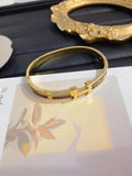 Gold Plated "H" Signature Bangle | Crystal Pave Monogram Hinged Bracelet