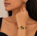 Anti Tarnish Emerald Green Geometric Cuff Bracelet – Gold Plated