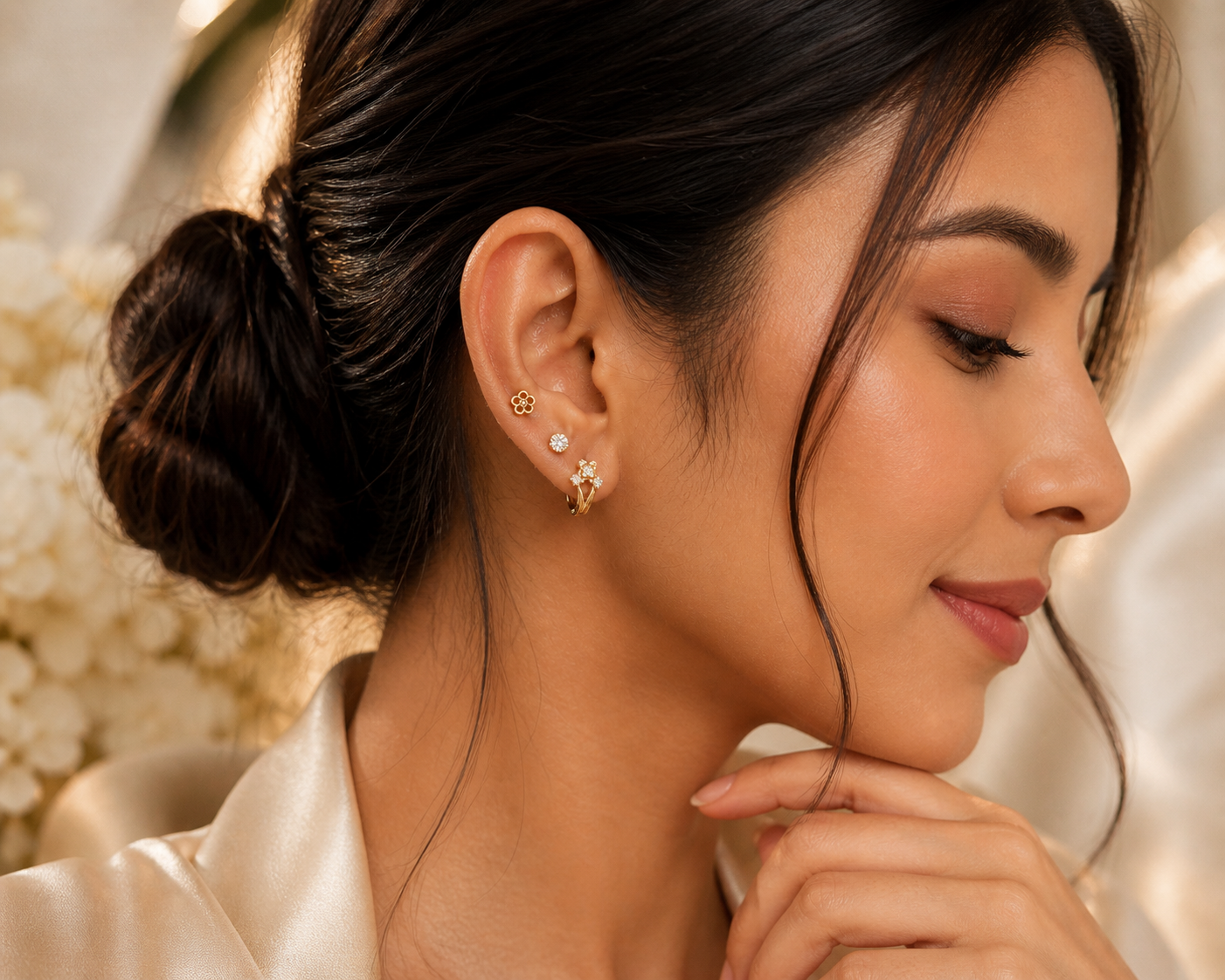 3-in-1 Floral CZ Stud &amp; Hoop Earrings Set – Anti Tarnish Gold Plated