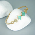 Gold Plated Malachite Clover Bangle | Green Quatrefoil Station Hinged Bracelet