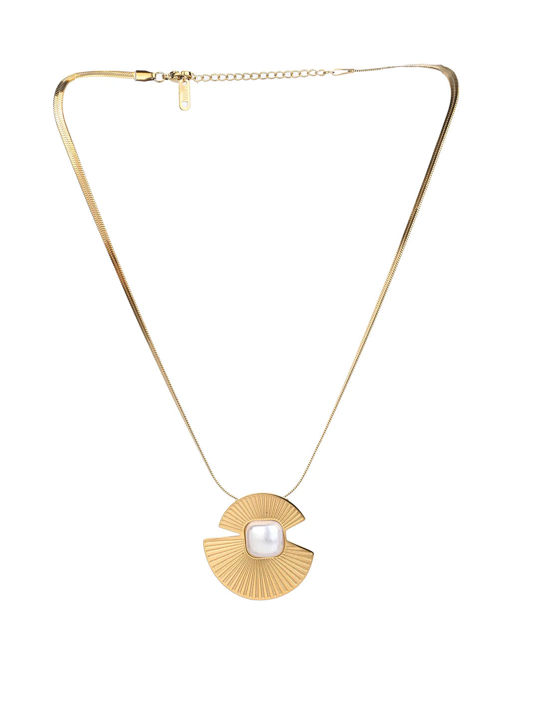 Golden Fan Pearl Pendant Necklace for Women | Elegant Statement Chain