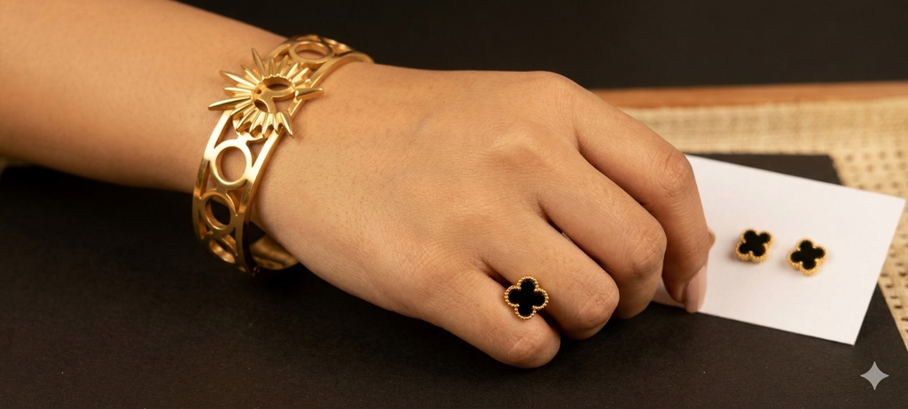 Gold Plated Sunburst Medallion Bangle | Open-Circle Statement Hinged Bracelet