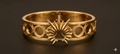 Gold Plated Sunburst Medallion Bangle | Open-Circle Statement Hinged Bracelet