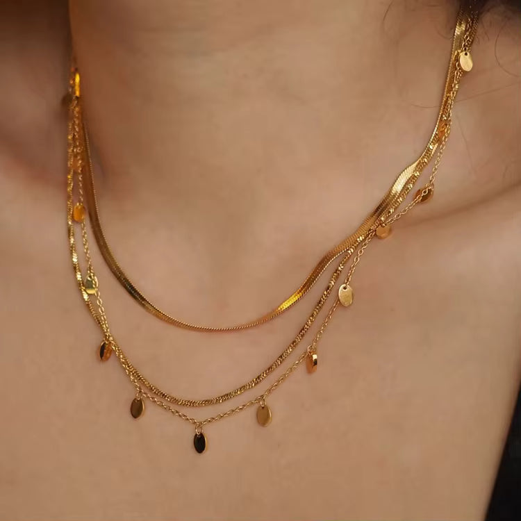 Gold Layered Snake Chain Necklace with Crystal Drops | Anti-Tarnish Minimal Jewelry