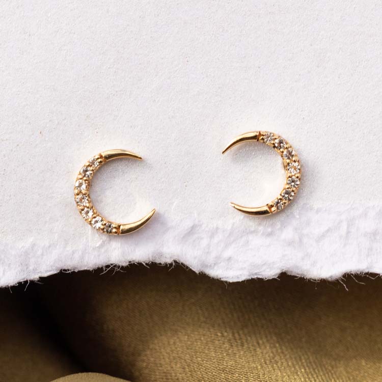 Celestial Moon Stud Earrings – Anti Tarnish Gold Plated