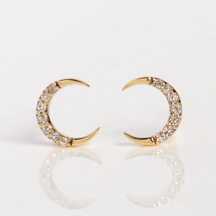 Celestial Moon Stud Earrings – Anti Tarnish Gold Plated