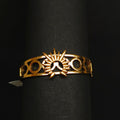 Gold Plated Sunburst Medallion Bangle | Open-Circle Statement Hinged Bracelet