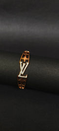 Rose Gold Crystal Pave Monogram Bangle | Designer-Inspired Open-Work Hinged Bracelet