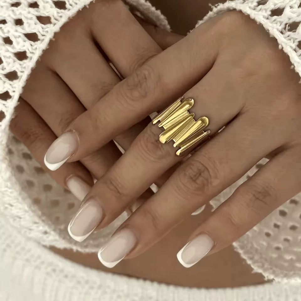 Luxury Gold Adjustable Ring & Cuff Bracelet Set – Minimalist Statement Combo