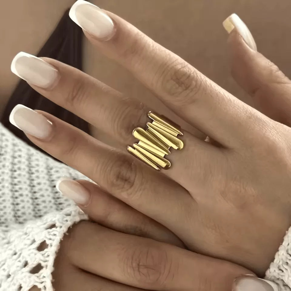Luxury Gold Adjustable Ring & Cuff Bracelet Set – Minimalist Statement Combo