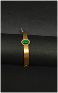 Gold Mesh Belt Bracelet with Green Malachite Cabochon | Vintage-Inspired Textured Watch-Band Bangle