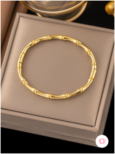 Fuschianet Golden Bamboo Anti Tarnish Stainless Steel Side Openable Bangle Bracelet