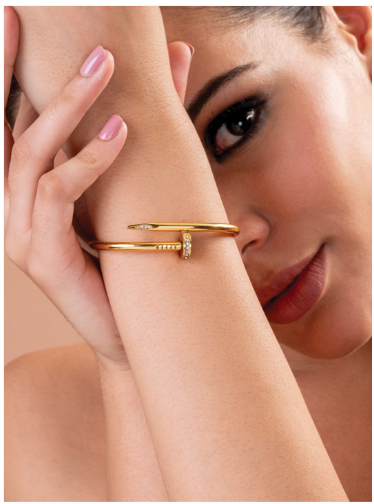 Gold Plated Crystal Pave Nail Bangle | Luxe Industrial Bypass Bracelet