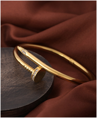 Gold Plated Crystal Pave Nail Bangle | Luxe Industrial Bypass Bracelet