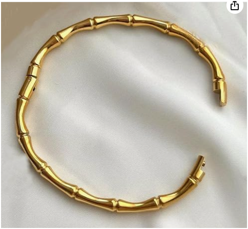 Fuschianet Golden Bamboo Anti Tarnish Stainless Steel Side Openable Bangle Bracelet