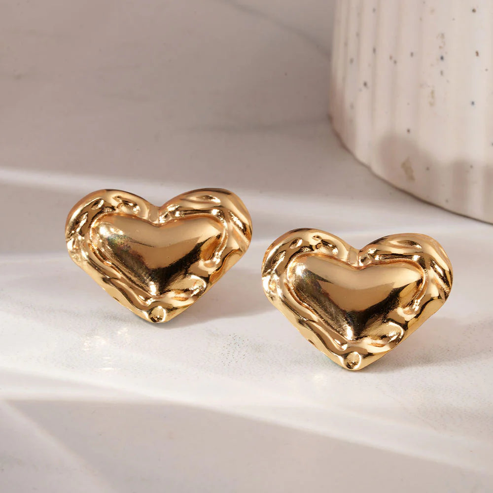 Luxe Heart Stud Earrings for Women & Girls | Elegant Minimalist Design | Gold Tone Statement Studs | Everyday Fashion Jewelry