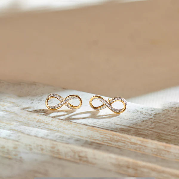 Gold-Plated CZ Infinity Stud Earrings for Women | Timeless Elegant Sparkle Studs