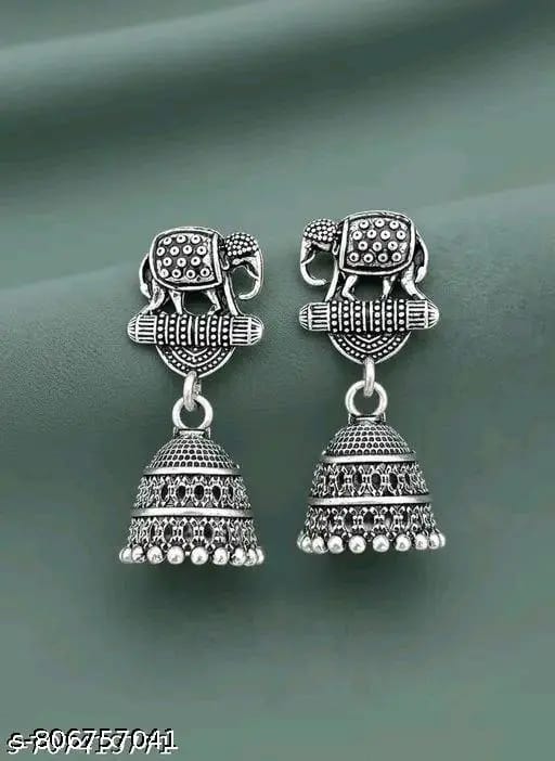 Elephant Motif Oxidised Jhumka Earrings – Traditional Ethnic Drop Earrings