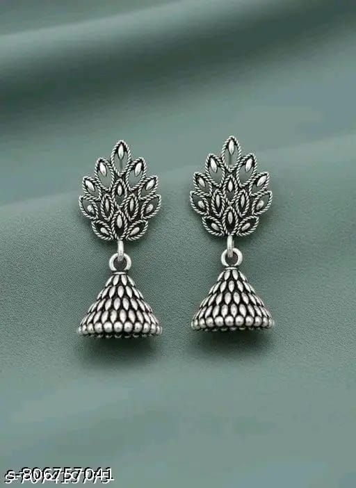 Leafy Crown Oxidised Silver Petite Jhumka Earrings