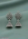 Leafy Crown Oxidised Silver Petite Jhumka Earrings