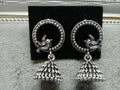 Bird-Engraved Oxidised Silver Jhumka Earrings