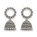 Antique Oxidised Silver Floral Halo Jhumka Earrings | Traditional Boho Statement Drop Earrings