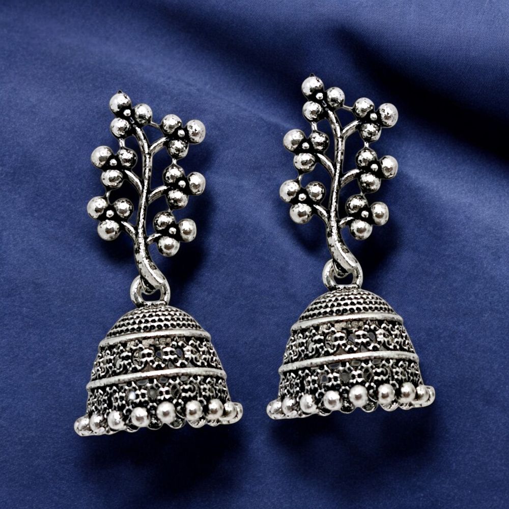 Leaf Design Oxidised Jhumka Earrings – Minimal Ethnic Drop Earrings