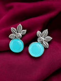 Floral Bloom Turquoise Oxidised Silver Stud Earrings