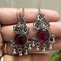 Vintage Bloom Ruby-Red Oxidised Chandbaali Earrings