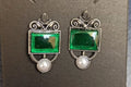 Emerald Muse Pearl-Drop Oxidised Silver Stud Earrings