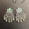 Mint Bloom Tribal Shield Oxidised Silver Stud Earrings