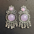 Lavender Medallion Floral-Scroll Oxidised Silver Stud Earrings