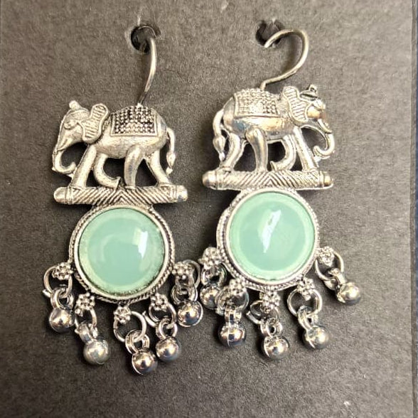 Royal Elephant Seafoam Green Oxidised Dangle Earrings
